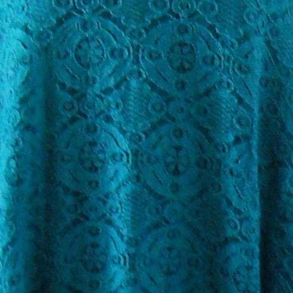 Sharagano Peacock Teal Lace Trapeze Dress - Picture 7 of 9